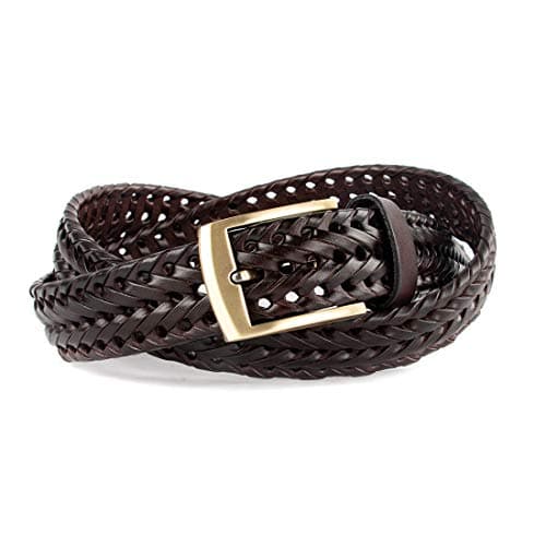 ECHAIN Men Braided Woven Genuine Leather Belt Brown