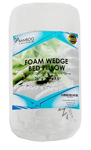7.5 Inch Bed Wedge Pillow for Acid Reflux, 1.5 Inch Memory Foam Top with Bamboo Cover, 25" W x 26" L x 7.5" H, White