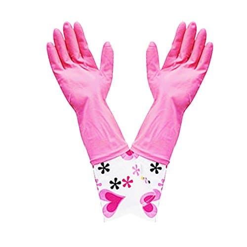 Latex Designer Fashion Long-Cuff Reusable Brillo Basics Multi Purpose Gloves! - 100% Satisfaction Guarantee! - Textured Grip! - (For Great Grip On Household & Gardening Items!) - One Size Fits All!