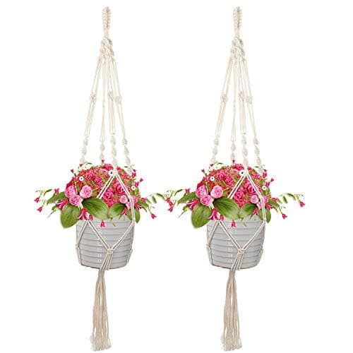 Macrame Plant Hanger Indoor Outdoor Hanging Planter Basket Plant Holder Hanging Planter Stand Flower Pots for Decorations Cotton Rope (2 Pack)