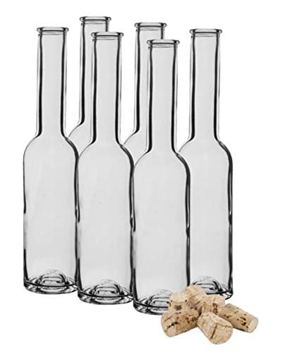 Set of 6 Empty Glass Bottles 200ml with Matching Airtight Corks Home Made Oil, Wine, Beverages, Kombucha Vinegar and Water
