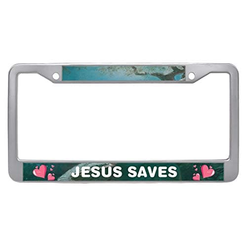 Nuoyizo Jesus Saves License Plate Frame Heart License Plate Cover Funny Auto Tag Holder Personalized Car Tag Frame Novelty Car Tag Holder