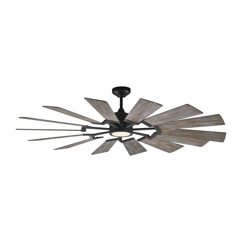 14PRR62AGPD Prairie Windmill Energy Star 62" Outdoor Ceiling Fan with LED Light and Hand Remote Control, 14 Wood Blades, Aged Pewter