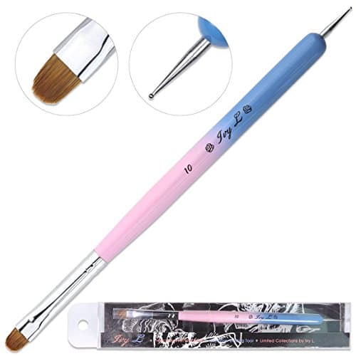 Ivy-L Premium 2 Way French Gel Acrylic Nail Art Kolinsky Brush With Dotting Tool for Professional Manicure Cuticle Clean Up Nail Art Design, Pink Blue Wood Handle (Size 10)
