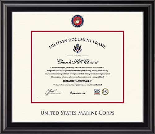 Church Hill Classics United States Marine Corps Certificate Frame - Featuring Midnight Moulding - Horizontal Orientation - Officially Licensed - Document Size 11" x 8.5"