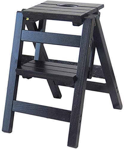 FBWSM Step Ladder Home Step Stools,Folding Step Stool, Wooden 2-Step Ladder, Multi-Function Library, Bedroom, Living Room,Foldable Shelving-A