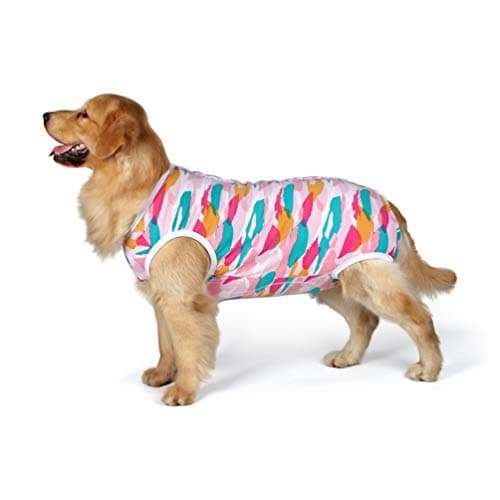 Due Felice Dog Professional Surgical Recovery Suit for Abdominal Wounds Skin Diseases, After Surgery Wear, E-Collar Alternative for Dogs, Home Indoor Pets Clothing Watercolor Size 4XL