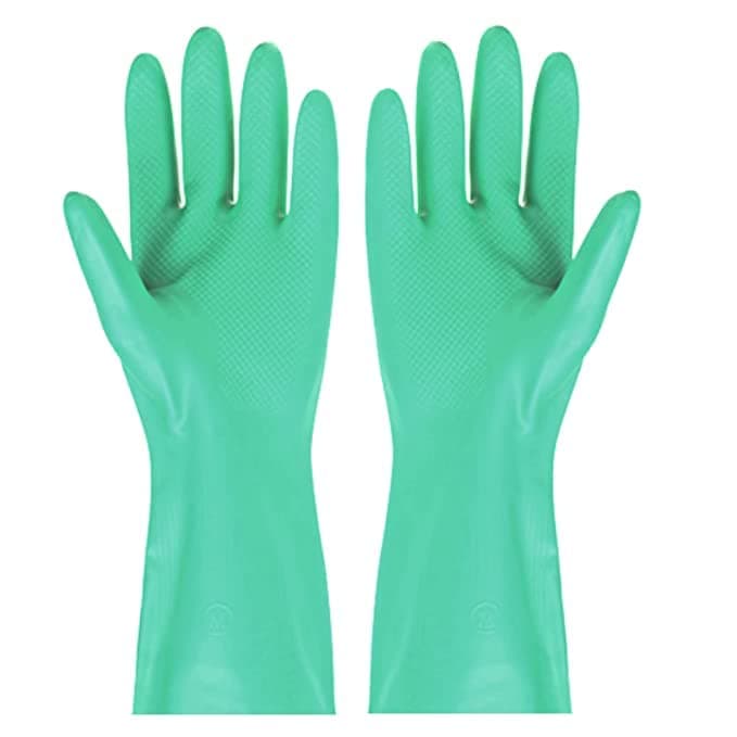 12 Inches Long Reusable Nitrile Chemical Resistant Rubber Hand Gloves For Industrial Purpose Janitorial Construction Gardening Home Kitchen Cleaning /Dish Washing Gloves (Large), Pack Of 1