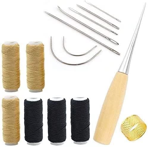 Upholstery Repair Kit, Upholstery Thread 3 Rolls Black （150 Yard) and 3 Rolls Beige (150 Yard) Includes a Heavy Duty Assorted Hand Sewing Needles kit