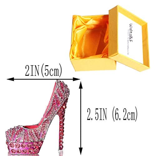Waltz&F Pink diamond leopard high heels Trinket Box Hinged Hand-painted Figurine Collectible Ring Holder