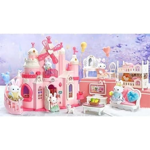 Pihura Bunny Big Castle Villa Dessert House Living Room Bedroom Bunk Bed Girls Playing House Children's Toys Doll House