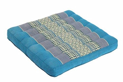 Seat and Floor Cushion, 20" X 20" X 2", 100% Kapok-filled, Traditional Thai Design Blue. (Free A Gift Wooden Dragon Pencil Handmade).