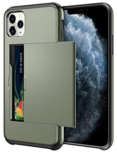 SAMONPOW Wallet Case for iPhone 11 Pro Max Case with Card Holder Dual Layer Hybrid Shell Heavy Duty Shockproof Anti Scratch Soft Rubber Bumper Cover Case for iPhone 11 Pro Max 6.5 inch Olive Green