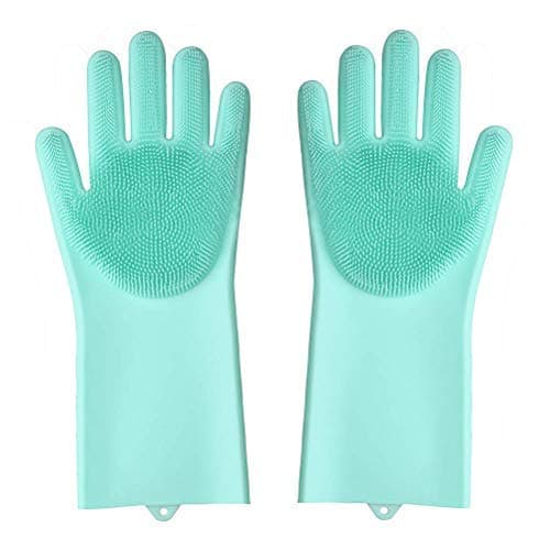 IVAAN Hari Om Creation Washing Silicone Reusable Heat Resistance and Water Proof Hand Gloves with Scrubber for Kitchen Cleaning, Utensils, Bath and Pet Hair Care, Large, Multicolour - Pack of 1 Pair