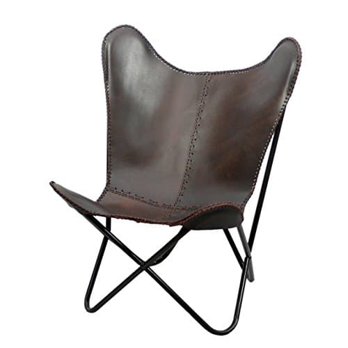 Fashion N You Butterfly Leather Chair, Brown Lounge Fold-able Stitches Contemporary Outdoor Stool 31" H x 31" W x 34.5"