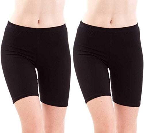 AscentSoft Cotton Lycra Cycling Shorts/Shorties | Soft and Skinny Cycling/Yoga/Casual Shorts for Girls/Women/Ladies - Free Size (Combo of 2) (Black & Black)