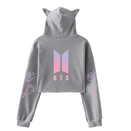 FridayLead Love Yourself Hoodie Kpop Long Sleeve Cropped Hoodies Pink Printing Women Cat Hooded Pullover Crop Tops Clothes