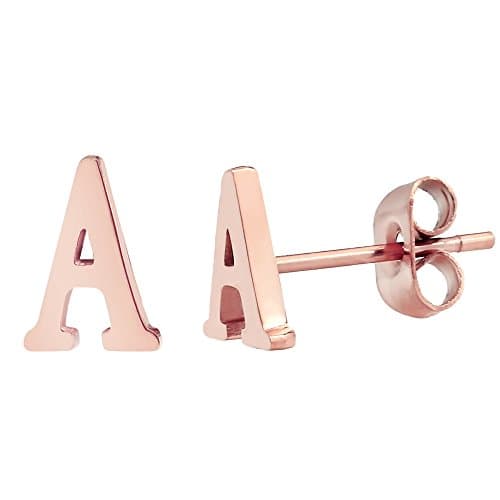 18k Rose Gold Plated Stainless-steel a Pair Initial Earrings 26 Initials Stud Earrings