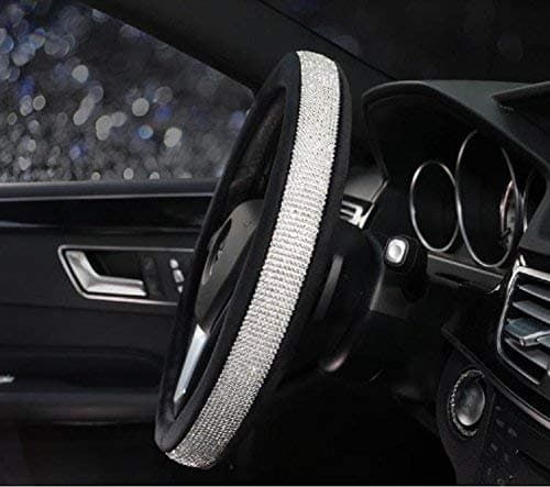 Sino Banyan Girly Diamond Bling Steering Wheel Cover,15 Inch,Winter Warm Wool,Black