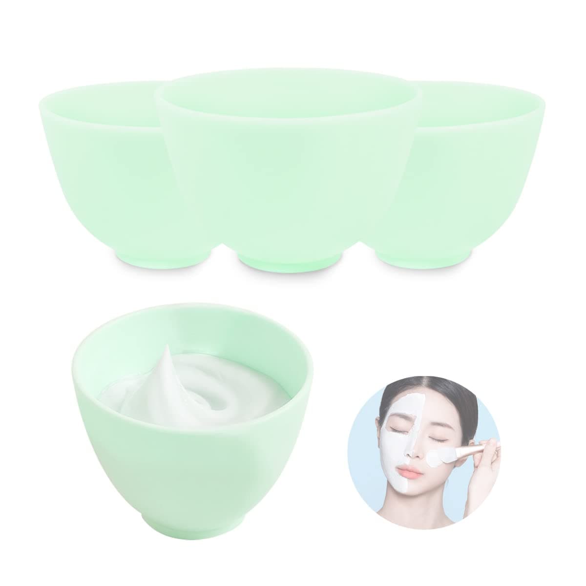 FERCAISH 4Pcs Diy Face Mask Mixing Bowl, Microwavable Silicone Facial Mud Bowl Cosmetic Beauty Tool for Home Salon(Green)