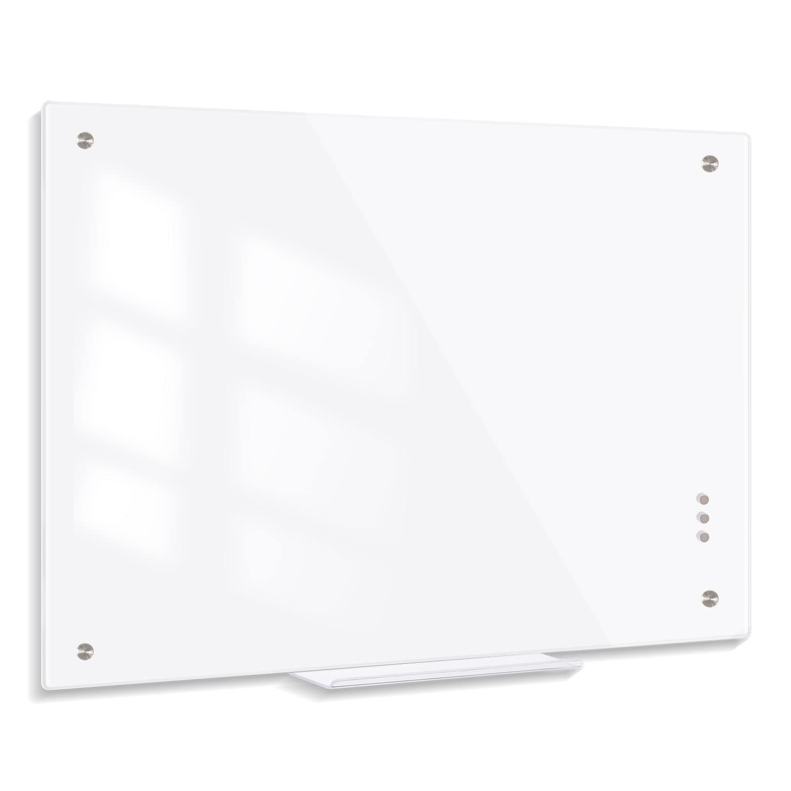 DOLLAR BOSS Glass Whiteboard 24'' X 36'' Magnetic Glass White Boards for Walls, Frameless Glass Board Magnetic Glass Dry Erase Board for Wall with Removable Tray for Home Office School (Ultra White)