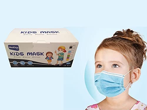 50PCS Disposable Medical Face Mask for Kids, BFE 95% 3 Layer Solid Color (Blue)