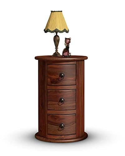 Santosha Decor Sheesham Wood Drawer Rich Walnut Finished PU Polished Round Dressers and Chests Of Drawers/Table (Size-Standard,Brown)