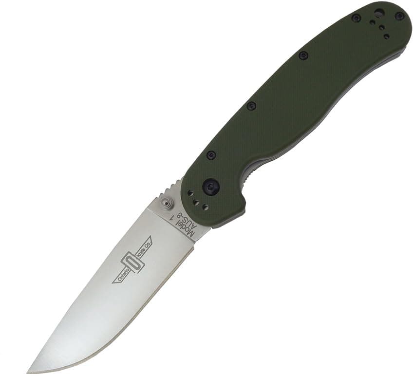 Rat I Folding Pocket Knife, Satin AUS-8 Stainless Steel Drop Point Blade, Foliage Green Nylon Handle Liner Lock Knife, Everyday Carry Knife – ON8848FG