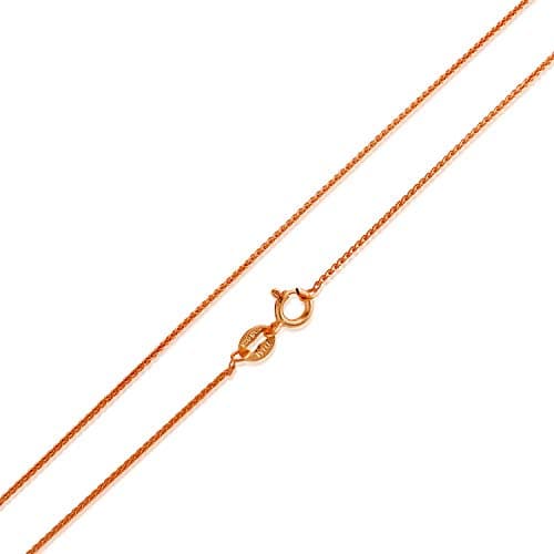 Sea of Ice Rose Gold Flashed Sterling Silver 1mm Diamond-Cut Spiga Wheat Chain Necklace, Size 14"+3" Extender