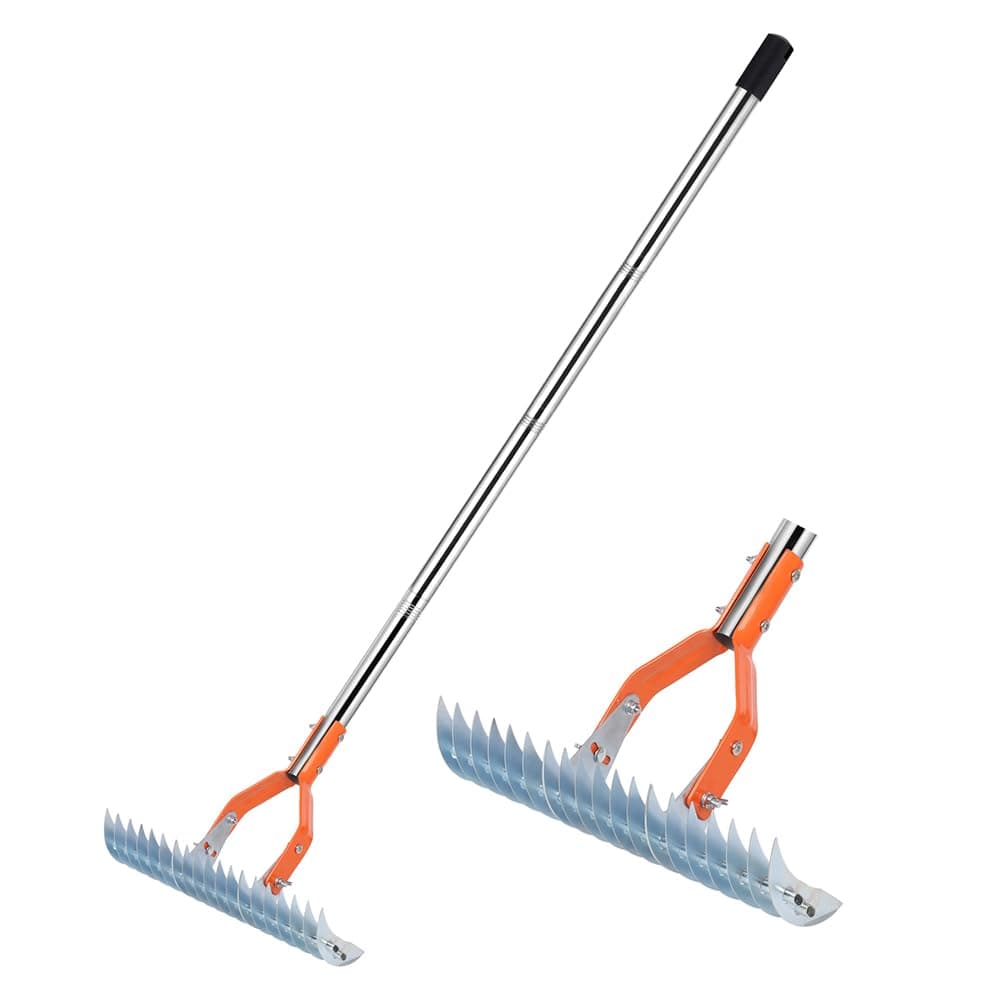 QZTODO Metal Rake Heavy Duty, 63-Inch Garden Bow Rakes for Leaves Lawns, 17 Steel Tines Metal Head Rake Tool with Stainless Steel Handle