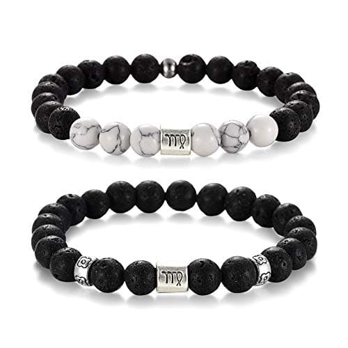 Softones 12 Constellations Lava Rock Aromatherapy Anxiety Essential Oil Diffuser Bracelet for Men Women，Friendship Couple Distance Beads Bracelet Set Gifts