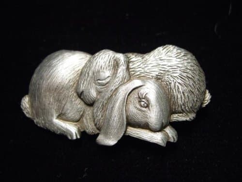 Snuggling Bunny Rabbits Pewter Pin JJ Jonette Easter