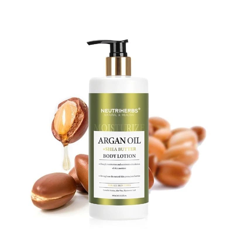 Neutriherbs Body Lotion for Women and Men, Argan Oil + Shea Butter Body Cream, Deep Moisture and Soothin Skin, Plump Bottle - 13.52 Fl Oz