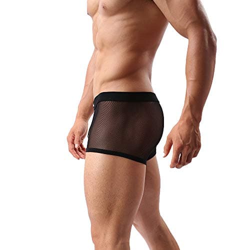 Sheii Mens Boxer Briefs Soft Mesh Breathable Underpants Men's Sexy Underwear Cool Design Stretch Trunks Pack(A3,Black,M)