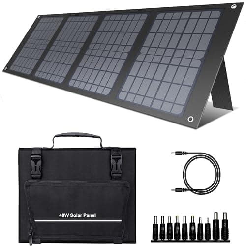 powkey Foldable Solar Panel 40W Monocrystalline Solar Panel with USB QC3.0 Port/DC 12-15V Output Solar Charger for Power Station Mobile Phone Tablet Outdoor Camping