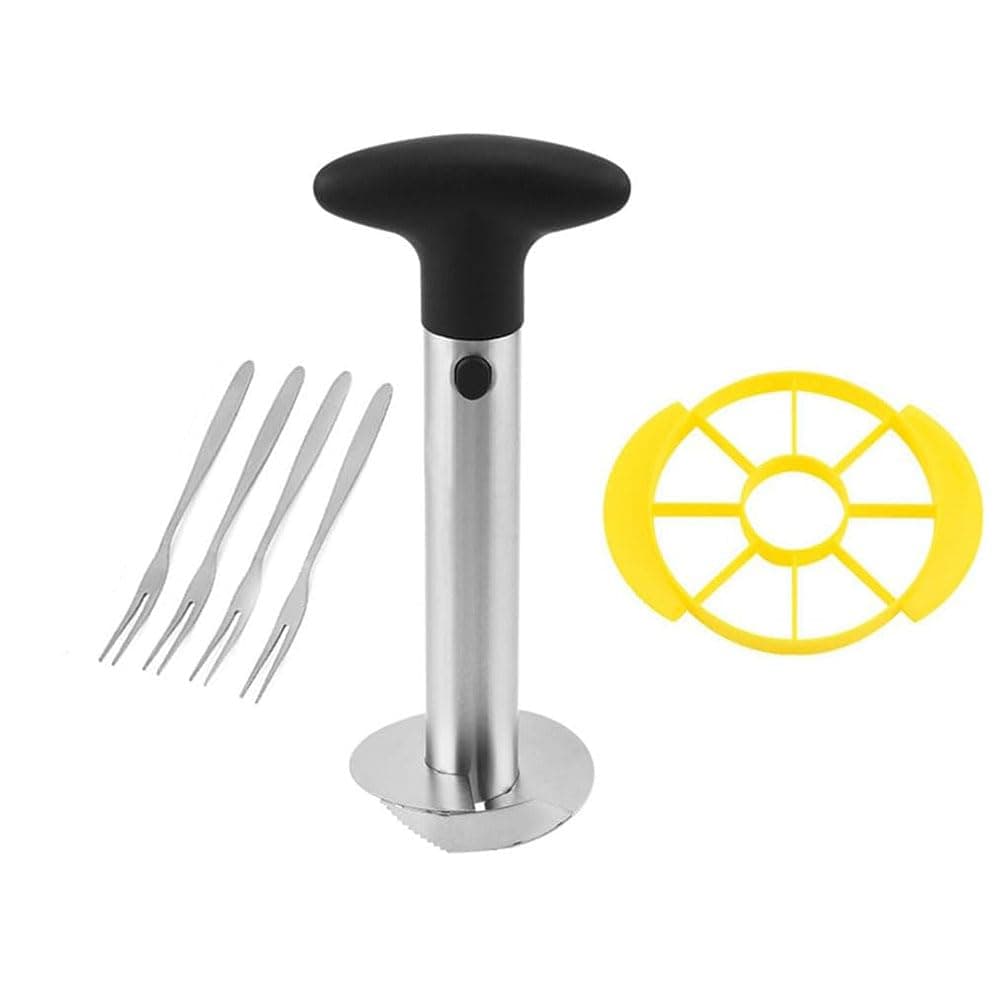 Stainless Steel Pineapple Peeler, Corer, Slicer, and Cutter - Easy Kitchen Tool for Effortless Fruit Preparation, Black