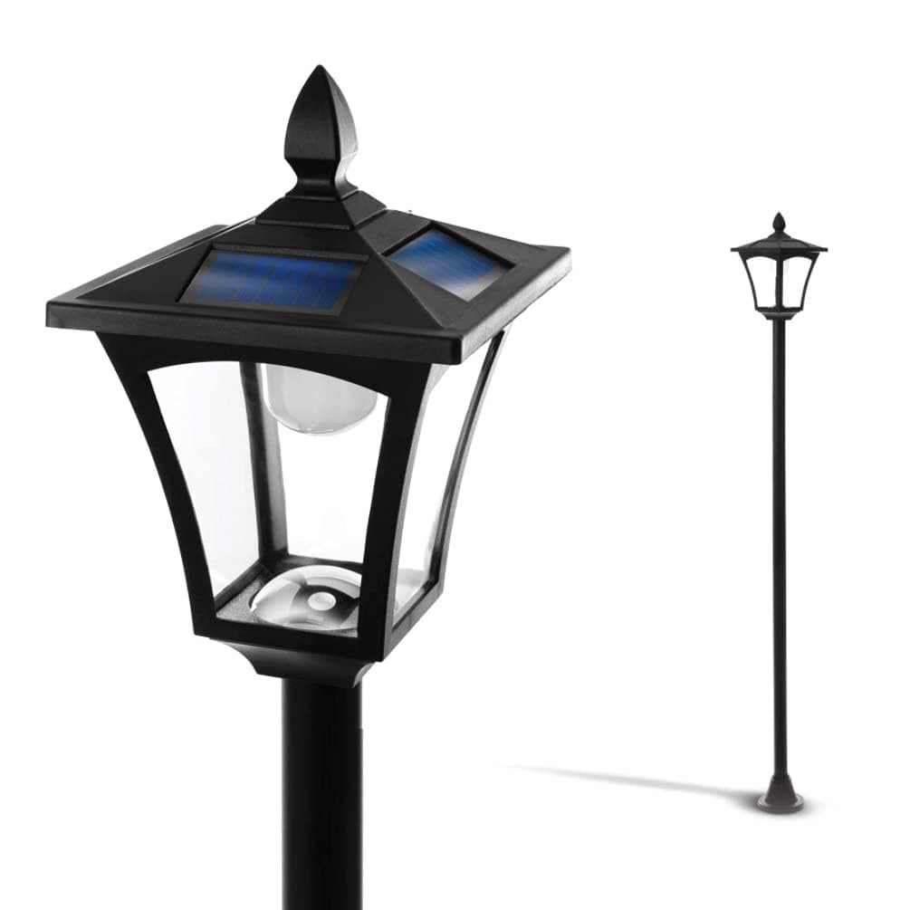 Home Zone Solar Lamp Post Light - 65" Tall Decorative Outdoor Solar Garden Lamp Post Lights (1 Set), Black (ELI0993V)