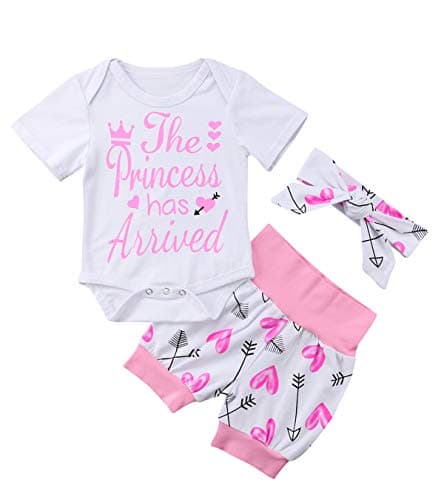 Newborn Baby Girls Clothing Set Letter Words Romper Bodysuit Headband Hat Pants Outfits