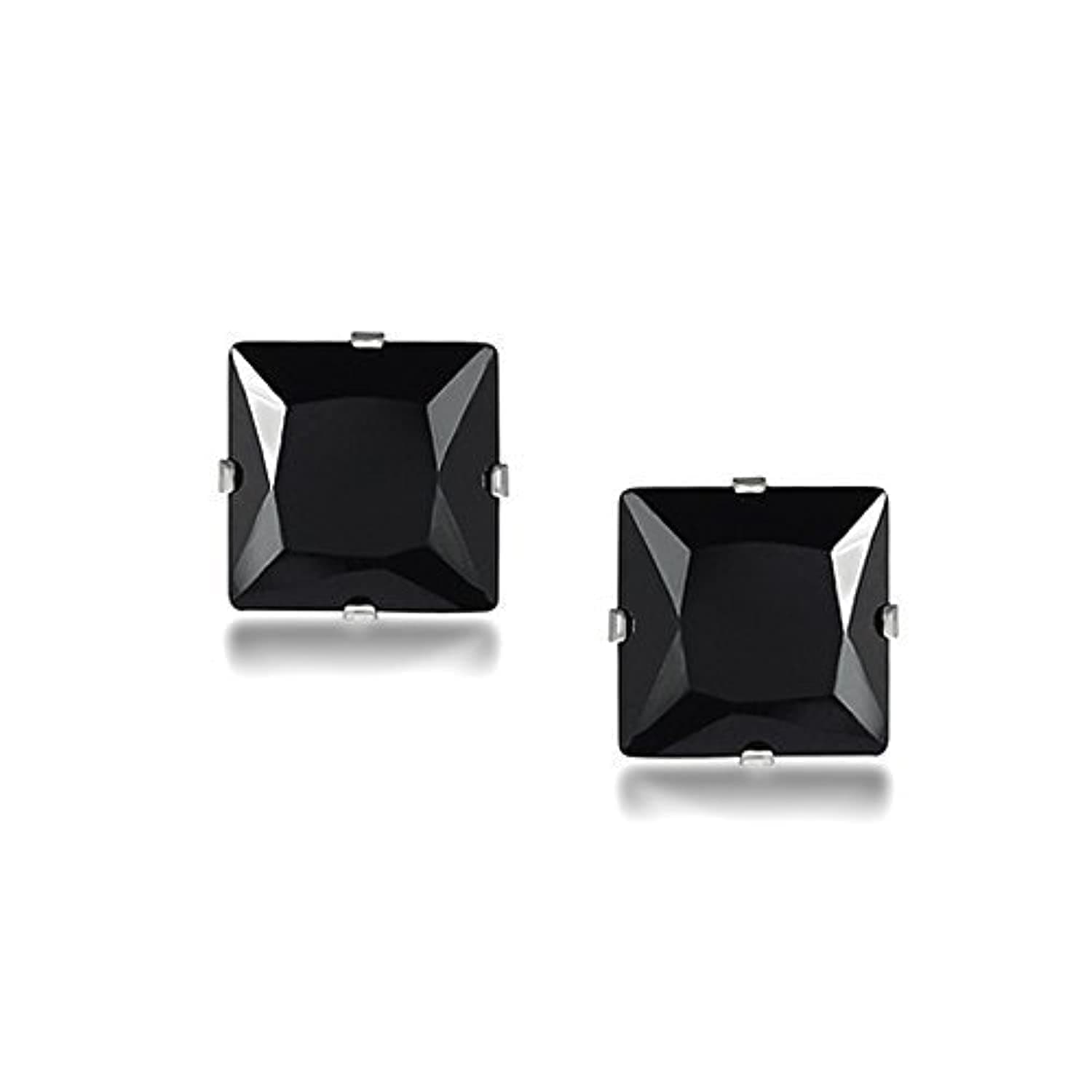 Crystal Trending Steel Collection Cubic Zirconia Stud Earrings for Men (Black)(YCSSER-013SQR-BK)