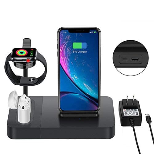 Wireless Charger Station for Watch Stand 3 in 1 Airpods Charger Qi 7.5W Wireless Charging Dock Compatible with i Phone 12 11 X XS 8 Plus etc. (Included AC Power Adapter)