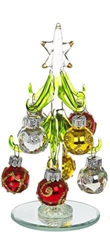 Beautiful, small, glass Christmas Tree, decorated with coloured, glittered baubles. An ideal, fun, or decoration for the home or desk top