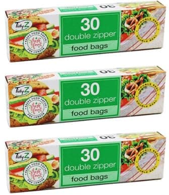 Tidyz Double Zipper Plastic Zip Seal Food & Freezer Large Storage Bags, Ultimate Strength, Resealable, 90 Count, Clear, Plastic with Zipper Closure