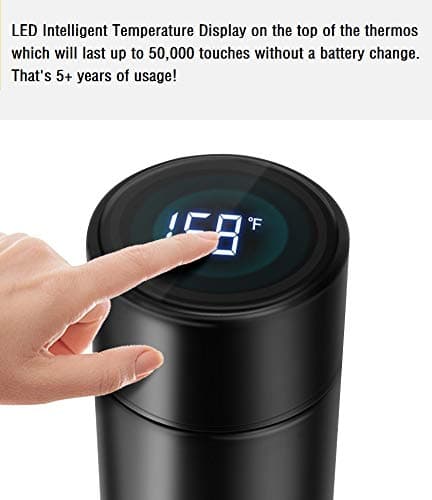 316 Medical Grade Stainless Steel Sports Water Bottle with LED Temperature Display,Double Wall Vacuum Insulated Water Bottle, Stay Hot for 24 Hrs,Cold for 24 Hrs,Thermo Travel Modern Mug(500mL,17oz)