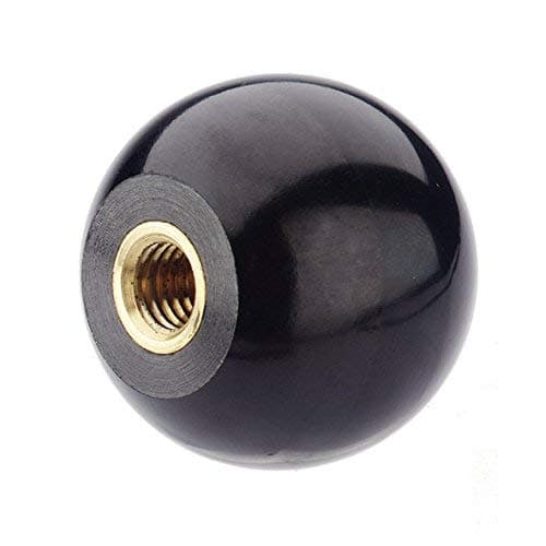SBDs Black Phenolic ABS Plastic Ball Knob Female | 3/8"- 16 Thread Pitch 15/16" Depth 1-3/8" Diameter, 1-1/2" Height w/Brass Coated Metal Insert Heavy Duty 1.02 Oz