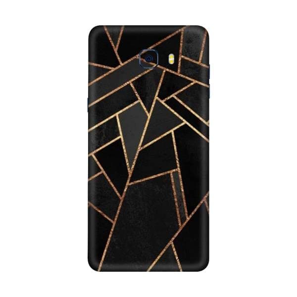 Gadget Gear Vinyl Skin Back Sticker Polygon Marble Dark Brown with Golden Streaks (92) Mobile Skin Compatible with Samsung Galaxy C7 Pro (Only Back Panel Coverage Sticker)