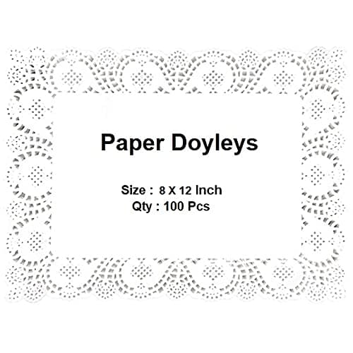 HAVME Rectangle Tray Doily Paper Mats/Lace Doilies/Doyley Paper, Cake Decoration Liner - 100 Pcs Off-White, (8 x 12 in)