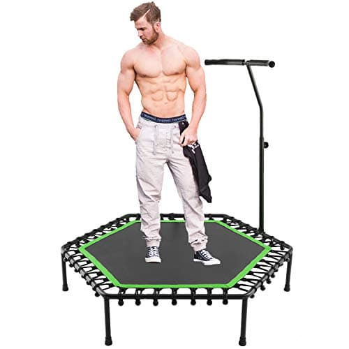 50" Silent Rebounders Mini Trampolines Exercise Indoor with Adjustable Handrail for Adults Kids Max 220 lbs