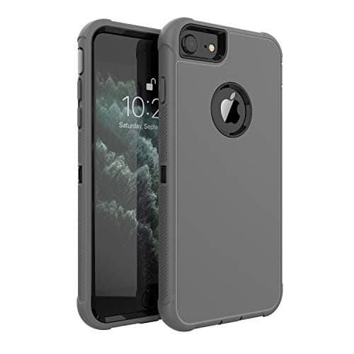 YuVas iPhone 7 Case,iPhone 8 Case iPhone 6 Case iPhone 6s Case Three Layer Shockproof Protection Heavy Duty Hign Impact Resistant Protecive Cover - Grey Black