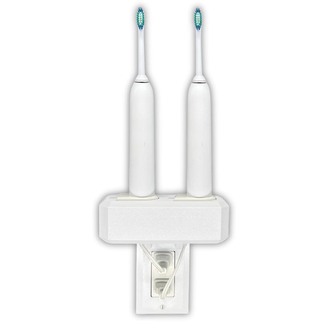 Electric Toothbrush Holder, Wall Mount, Compatible with Sonicare Holds 2 Chargers, Mounts on Single GFCI/Decora Outlet ONLY. (Charger/Brushes NOT Included), White (PS2C-GSSV)