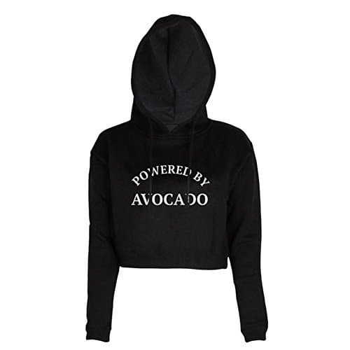 Women Crop Top Pullover Hoodie POWERED BY AVOCADO Letters Print Casual Sweatshirts